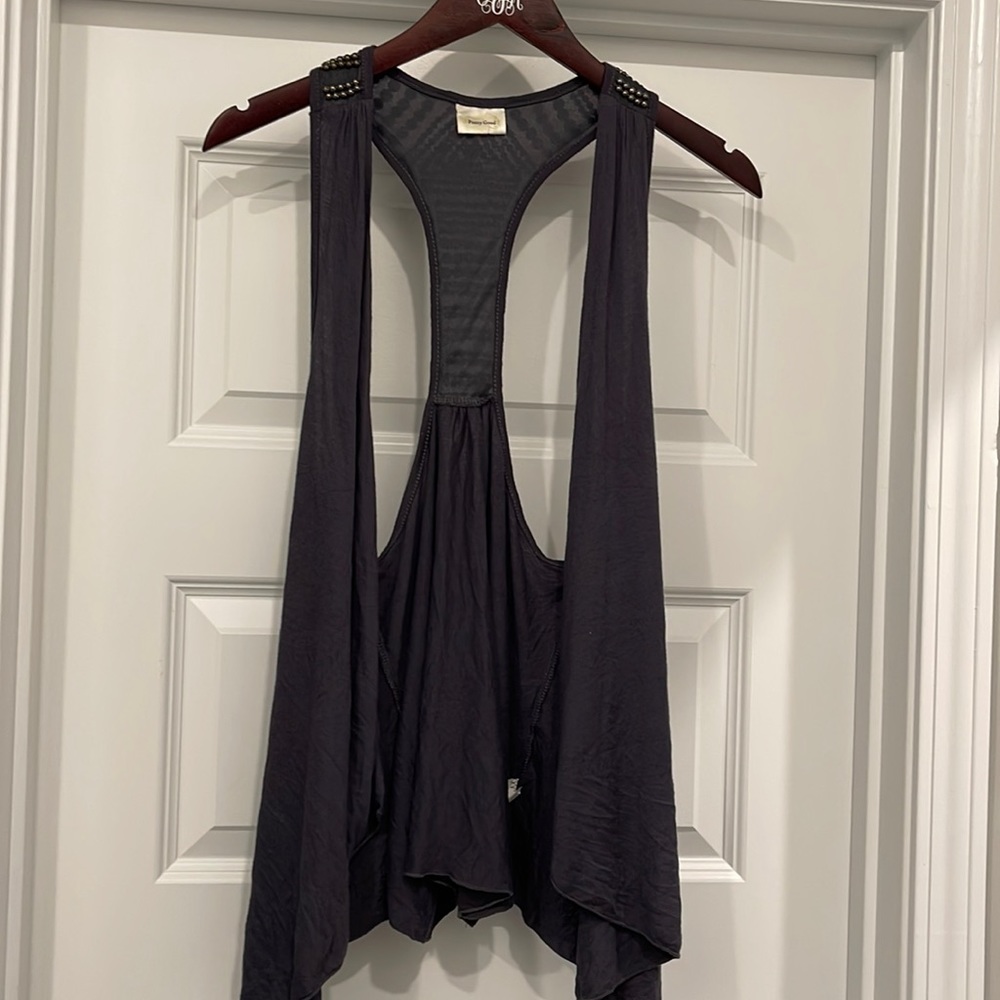 gray beaded gem studded shrug / shawl / sleeveless cardigan M